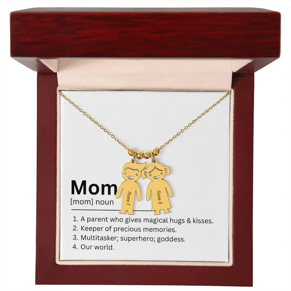 Mom Definition, Magical Hugs And Kisses Custom Engraved Kid Charm Necklace