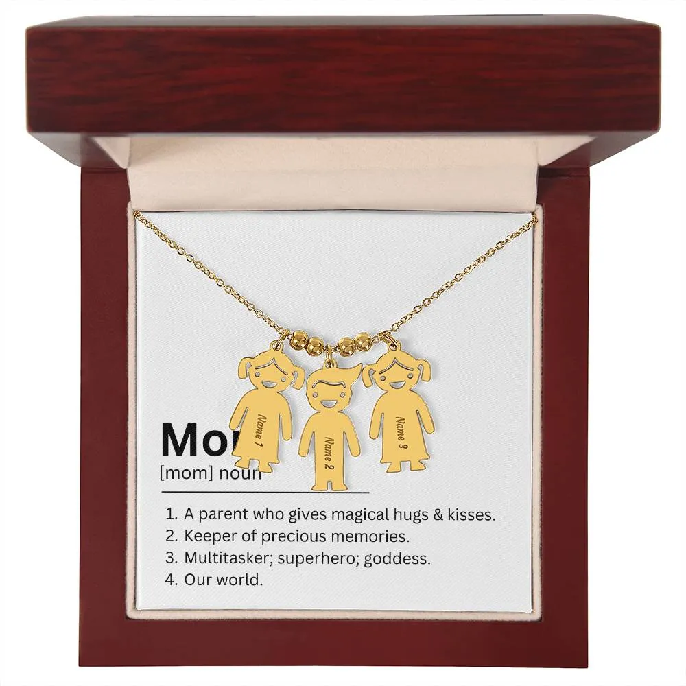 Mom Definition, Magical Hugs And Kisses Custom Engraved Kid Charm Necklace