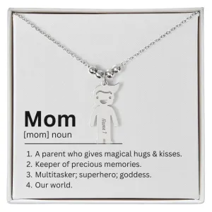 Mom Definition, Magical Hugs And Kisses Custom Engraved Kid Charm Necklace