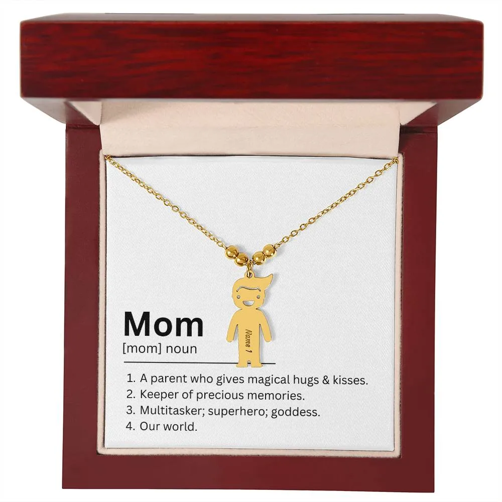 Mom Definition, Magical Hugs And Kisses Custom Engraved Kid Charm Necklace