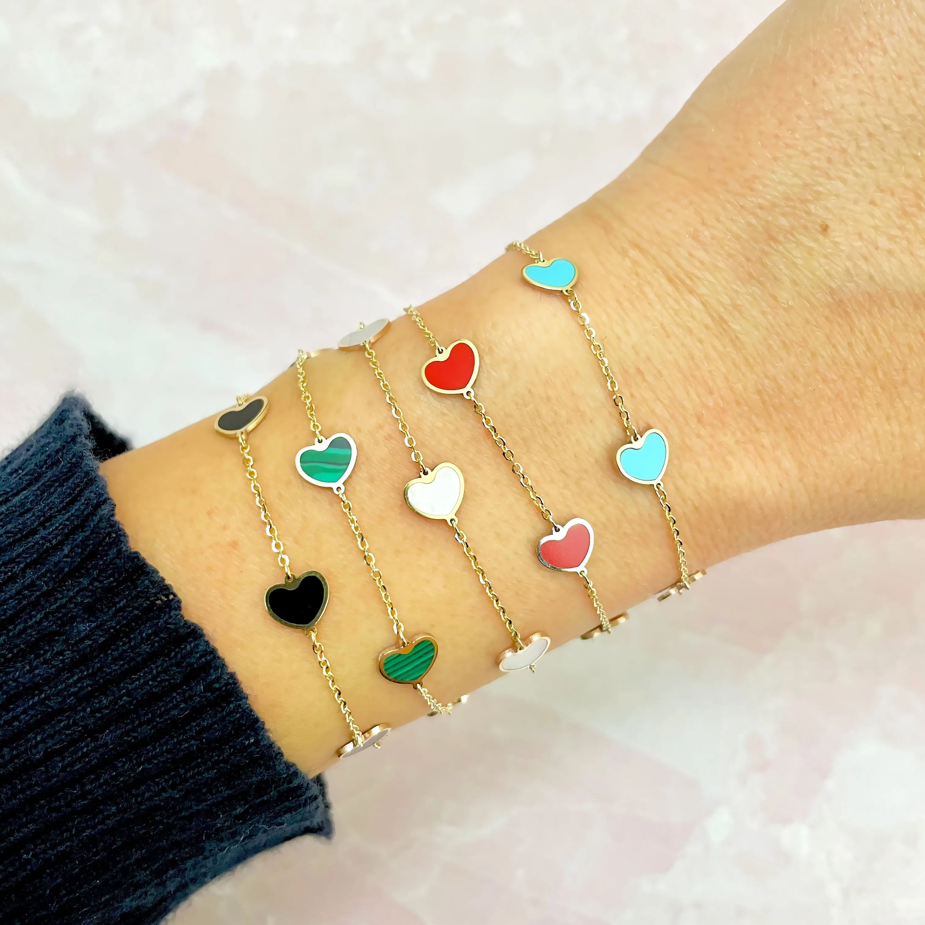 Mother of Pearl Heart Station Bracelet