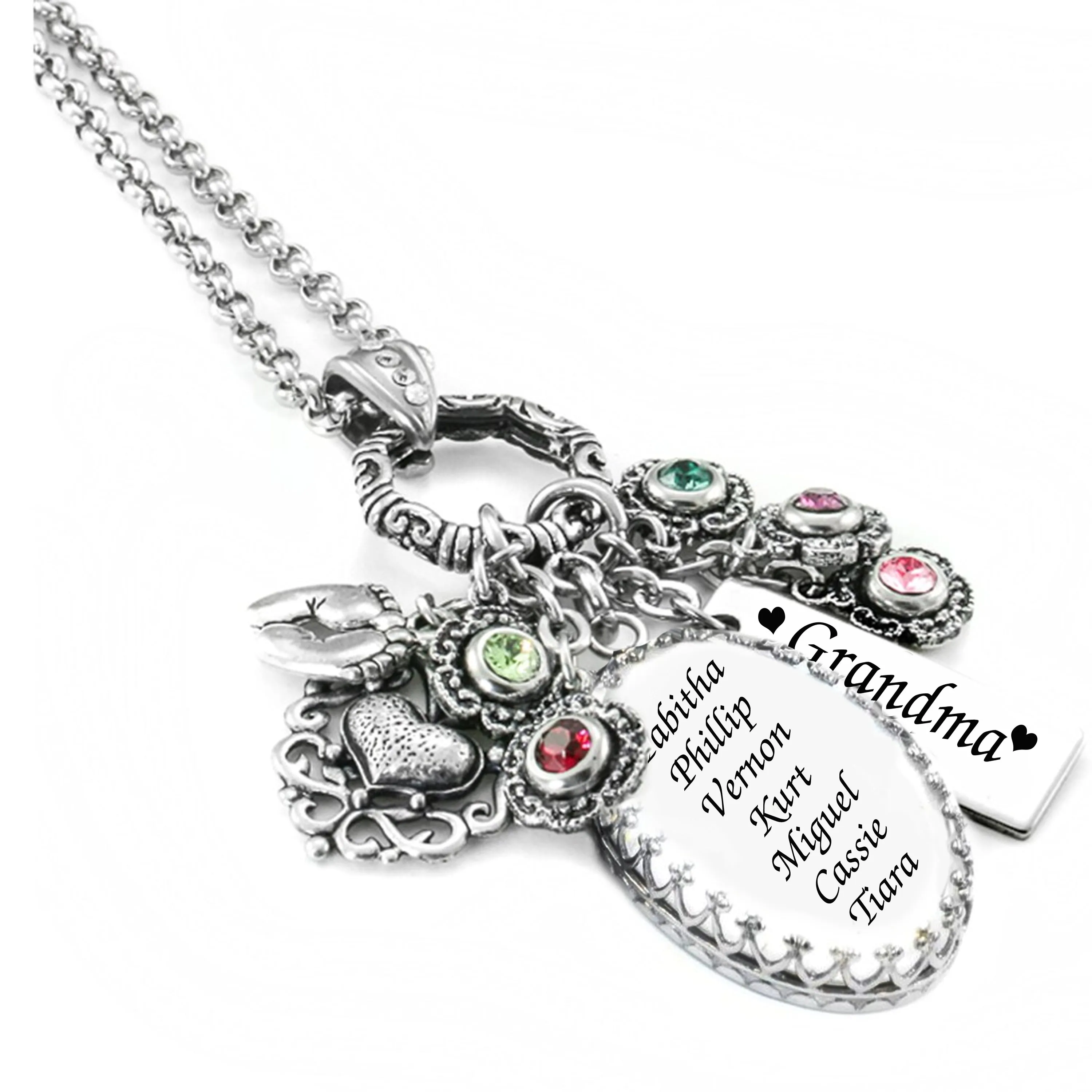 Mother's Necklace with Birthstones, Personalized Engraving for Mom, Grandma, Nana, Mimi