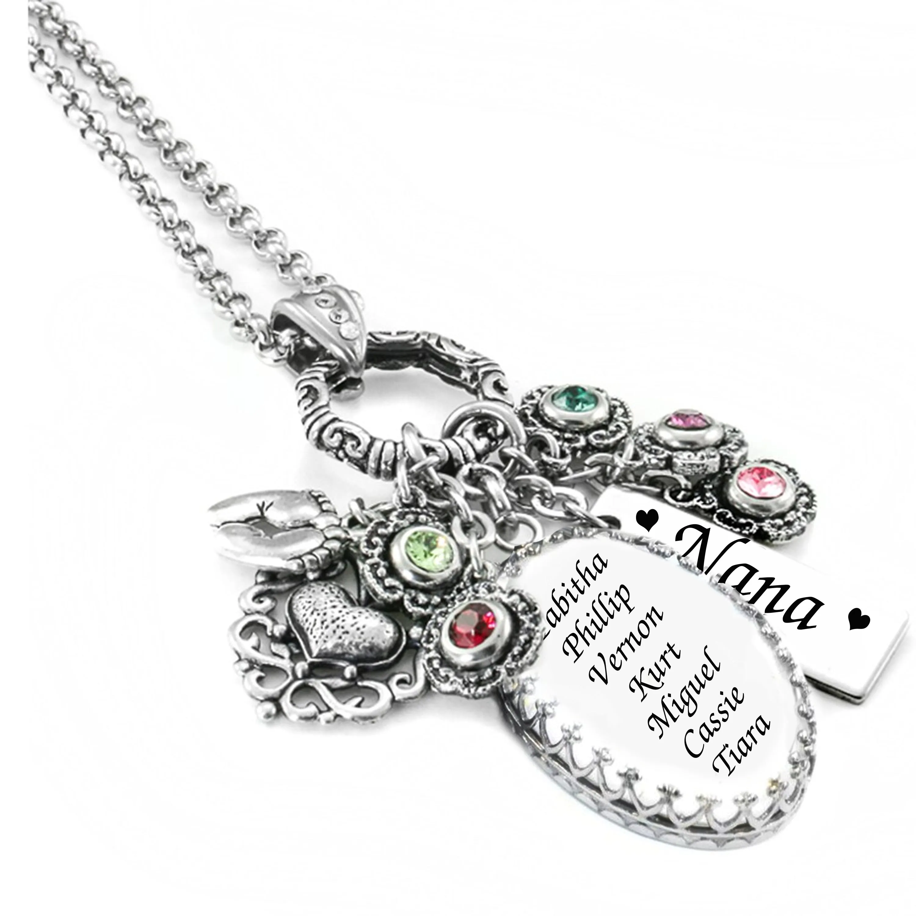 Mother's Necklace with Birthstones, Personalized Engraving for Mom, Grandma, Nana, Mimi