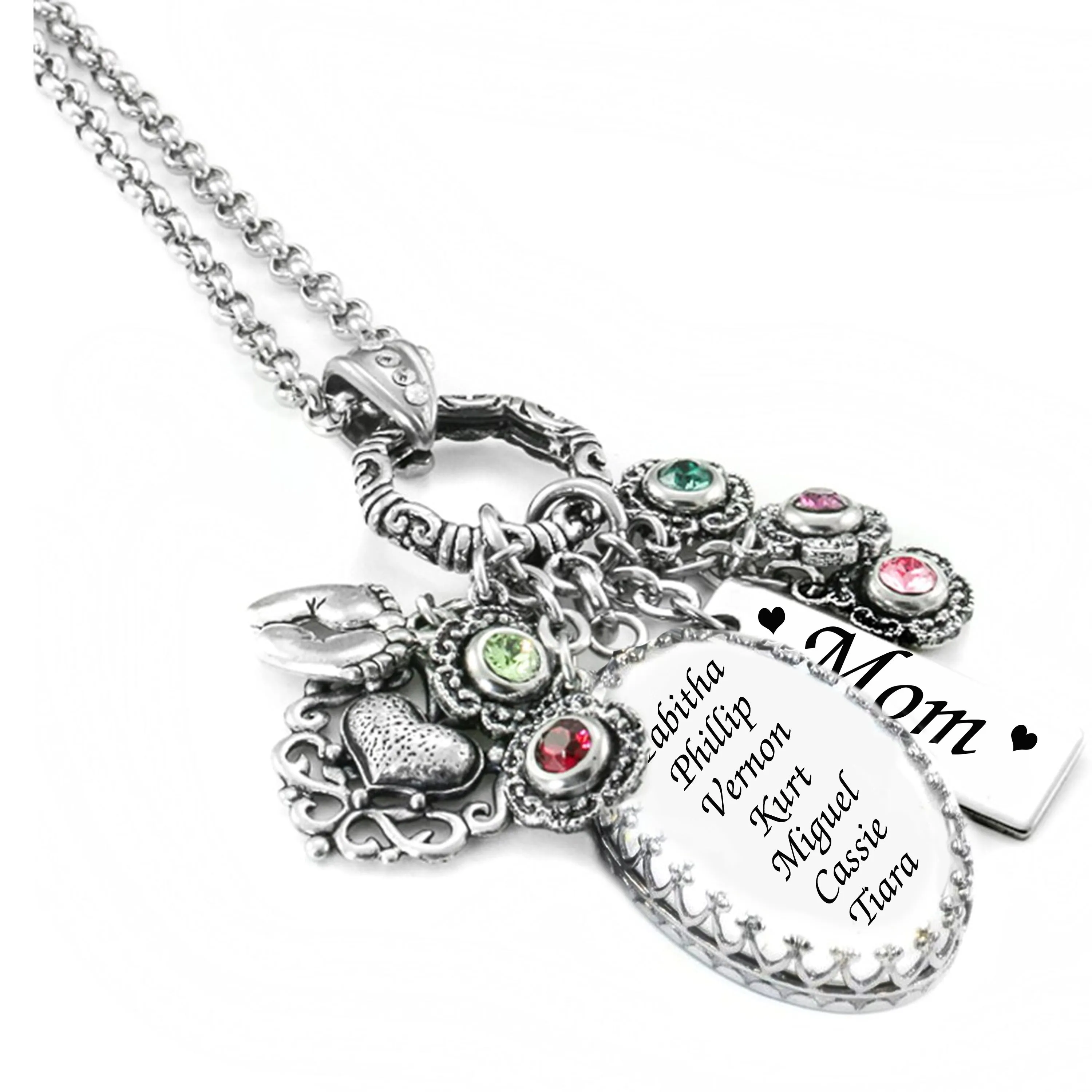 Mother's Necklace with Birthstones, Personalized Engraving for Mom, Grandma, Nana, Mimi