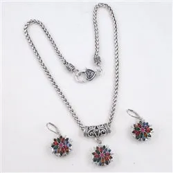 Multi-colored Crystal & Silver Pendant Necklace &  Earrings