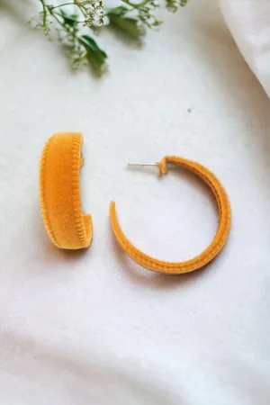 Mustard Velvet Covered Flat Hoop Earrings