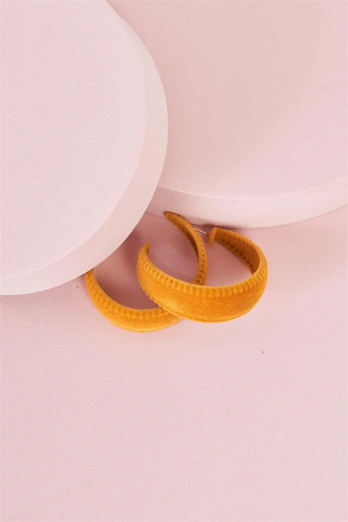 Mustard Velvet Covered Flat Hoop Earrings