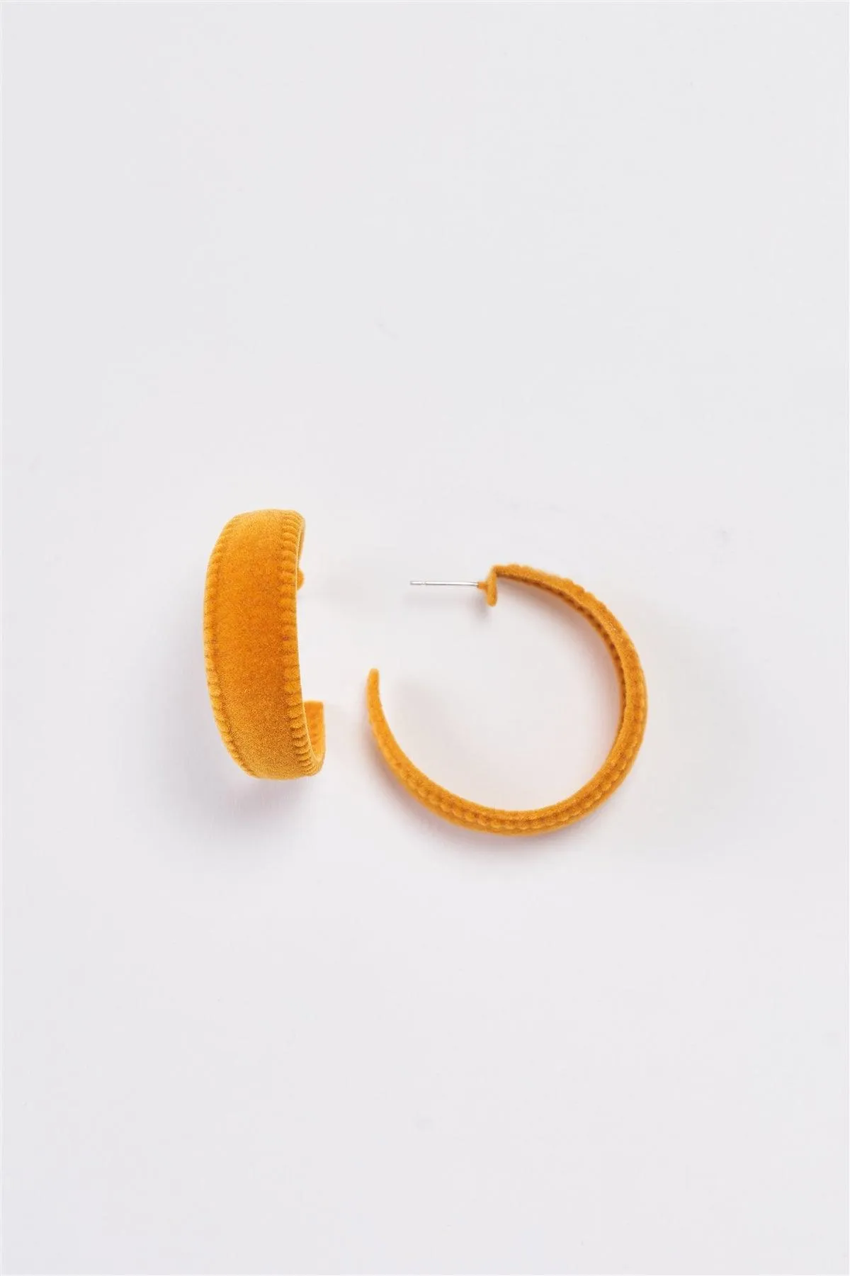 Mustard Velvet Covered Flat Hoop Earrings