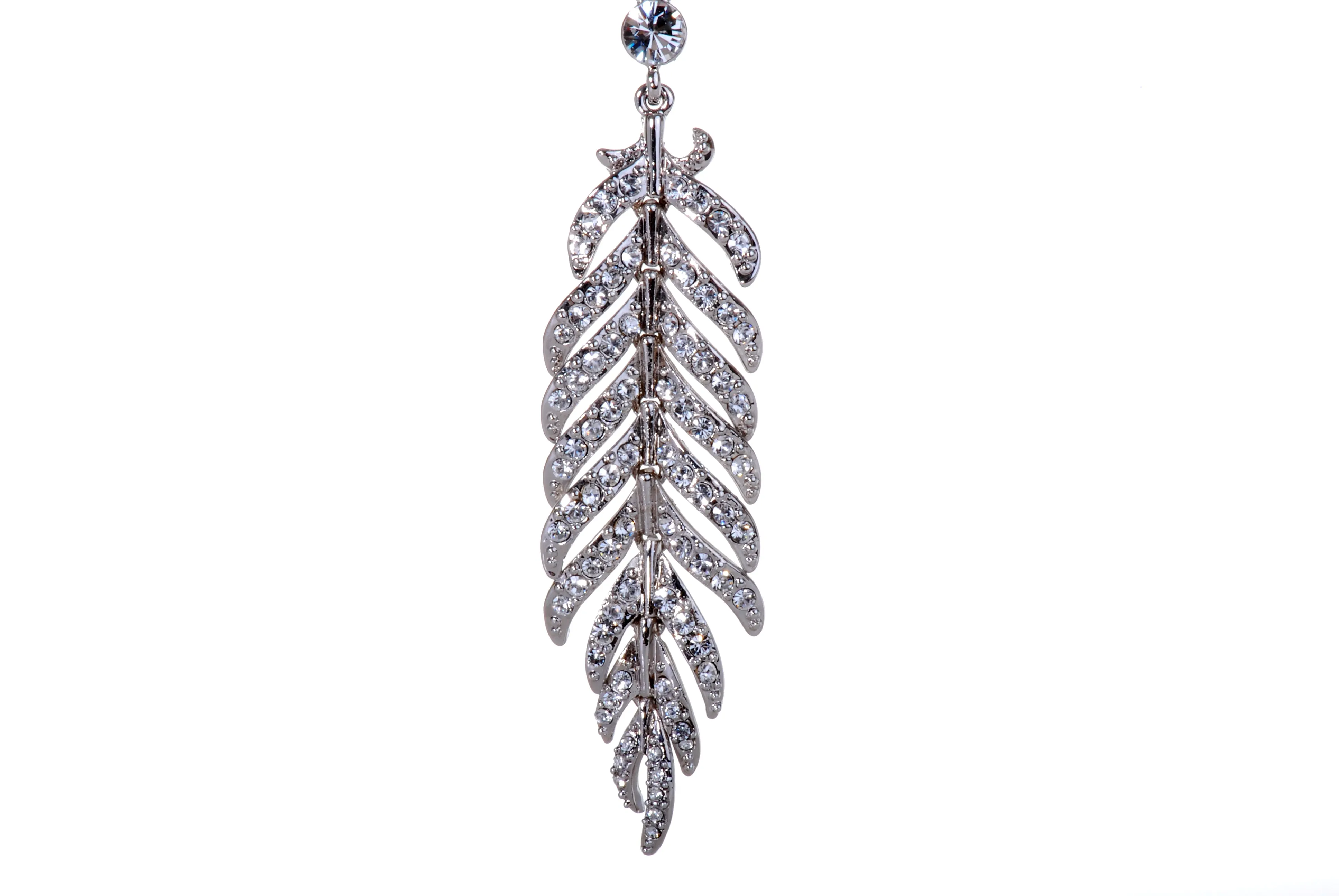 N7133 Cascading Leaf Rhodium Plated Swarovski Elements Pendant Necklace