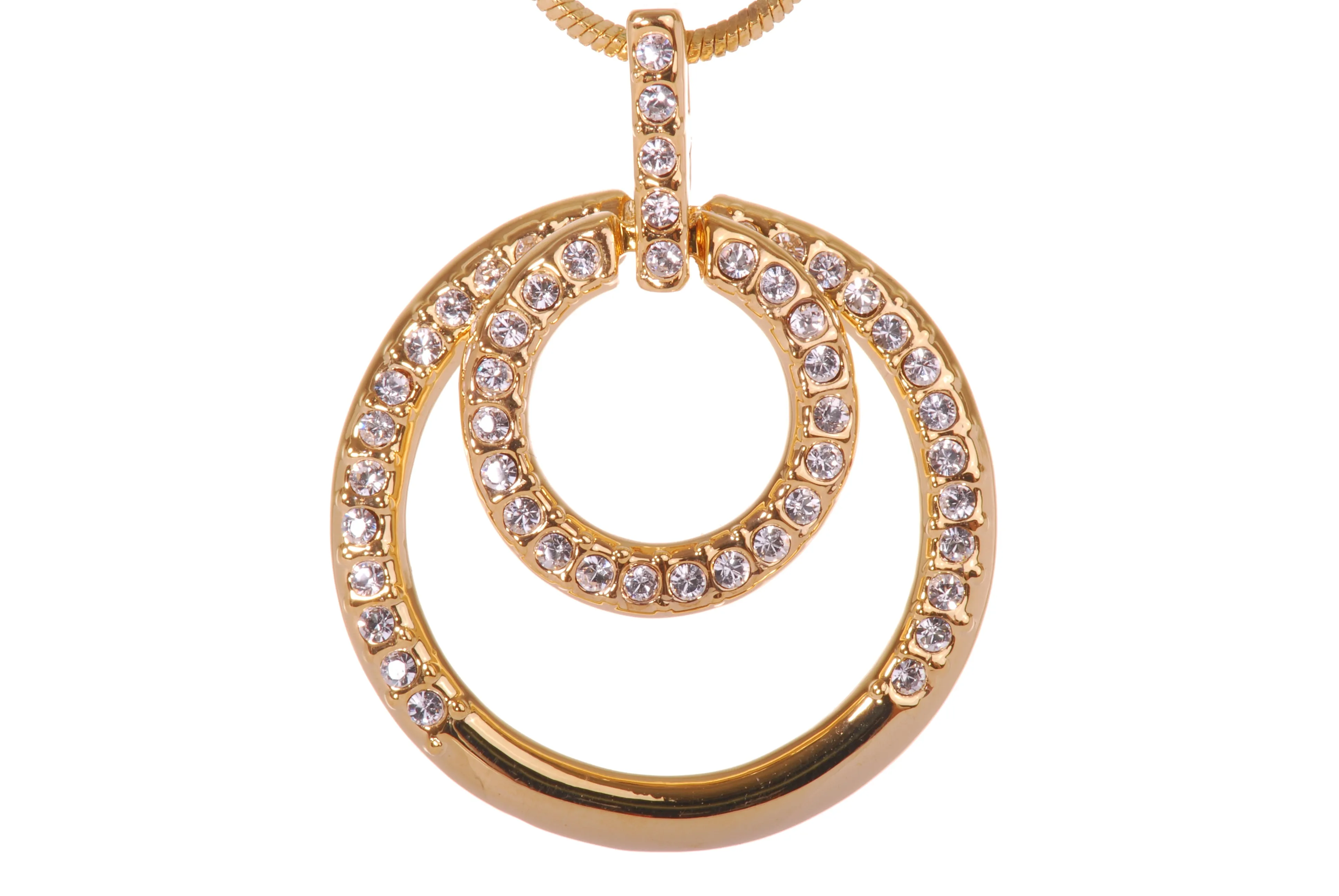 N7138 18K Gold Swarovski Double Loop Pendant Necklace