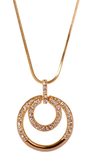 N7138 18K Gold Swarovski Double Loop Pendant Necklace