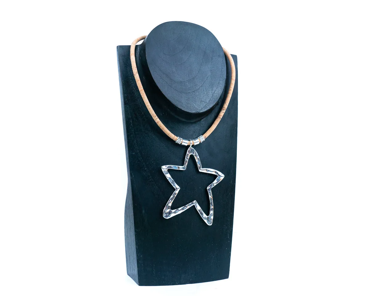 Natural cork cord and hollow star pendant handmade women's fashion necklace NE-1071-5