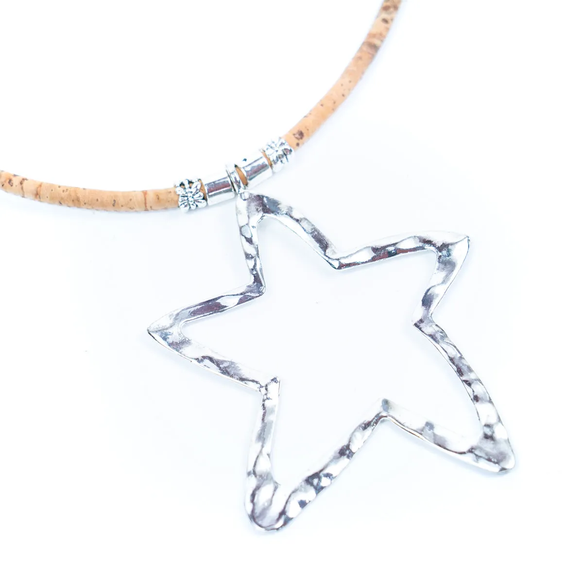 Natural cork cord and hollow star pendant handmade women's fashion necklace NE-1071-5