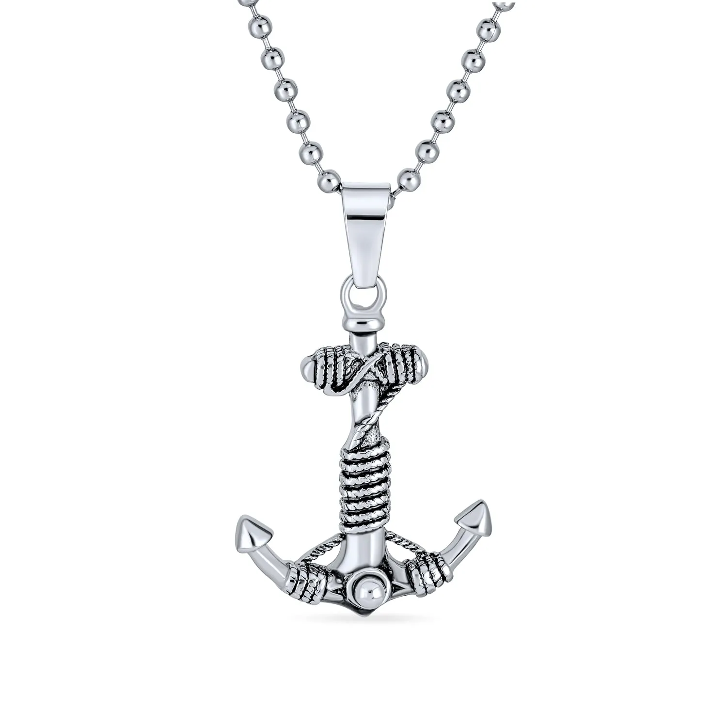 Nautical Anchor Pendant Necklace for Men Black Oxidized Stainless Steel Chain