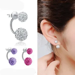 New Double Side Earrings Fashion Crystal Disco Ball Shamballa Stud Earrings For Women Bottom Is Stainless Steel Top Quality