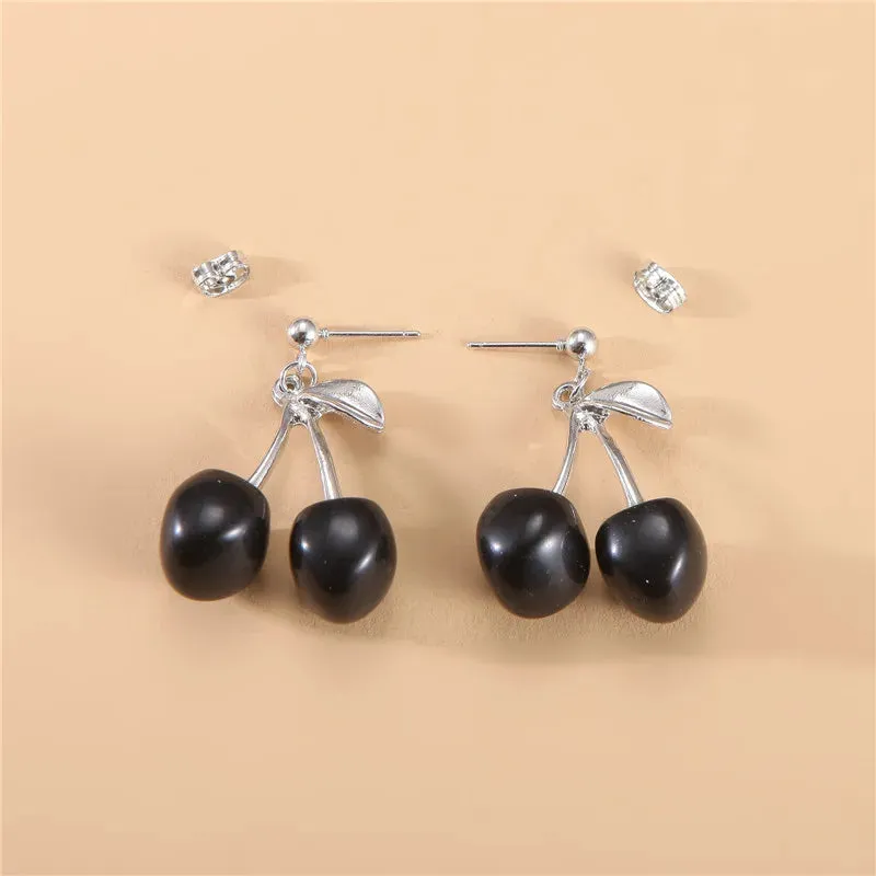 New Korean Cute Needle Red Cherry Apple Girl Heart Personality Forest Fruit Wholesale 2024 Earring