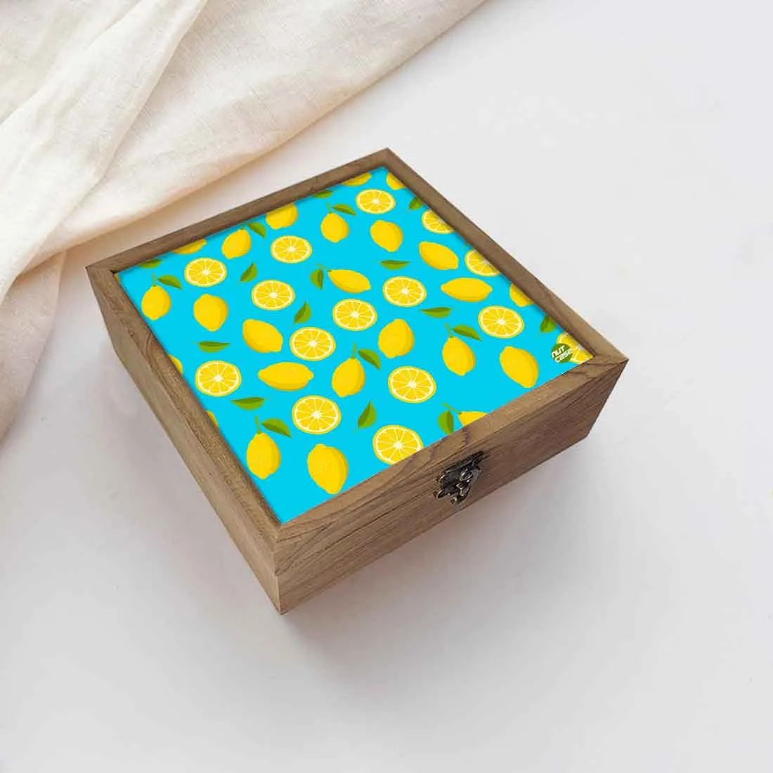 Nutcase Designer Storage Box for Jewellery Wooden - Unique Gifts - Lime Lemon Pattern