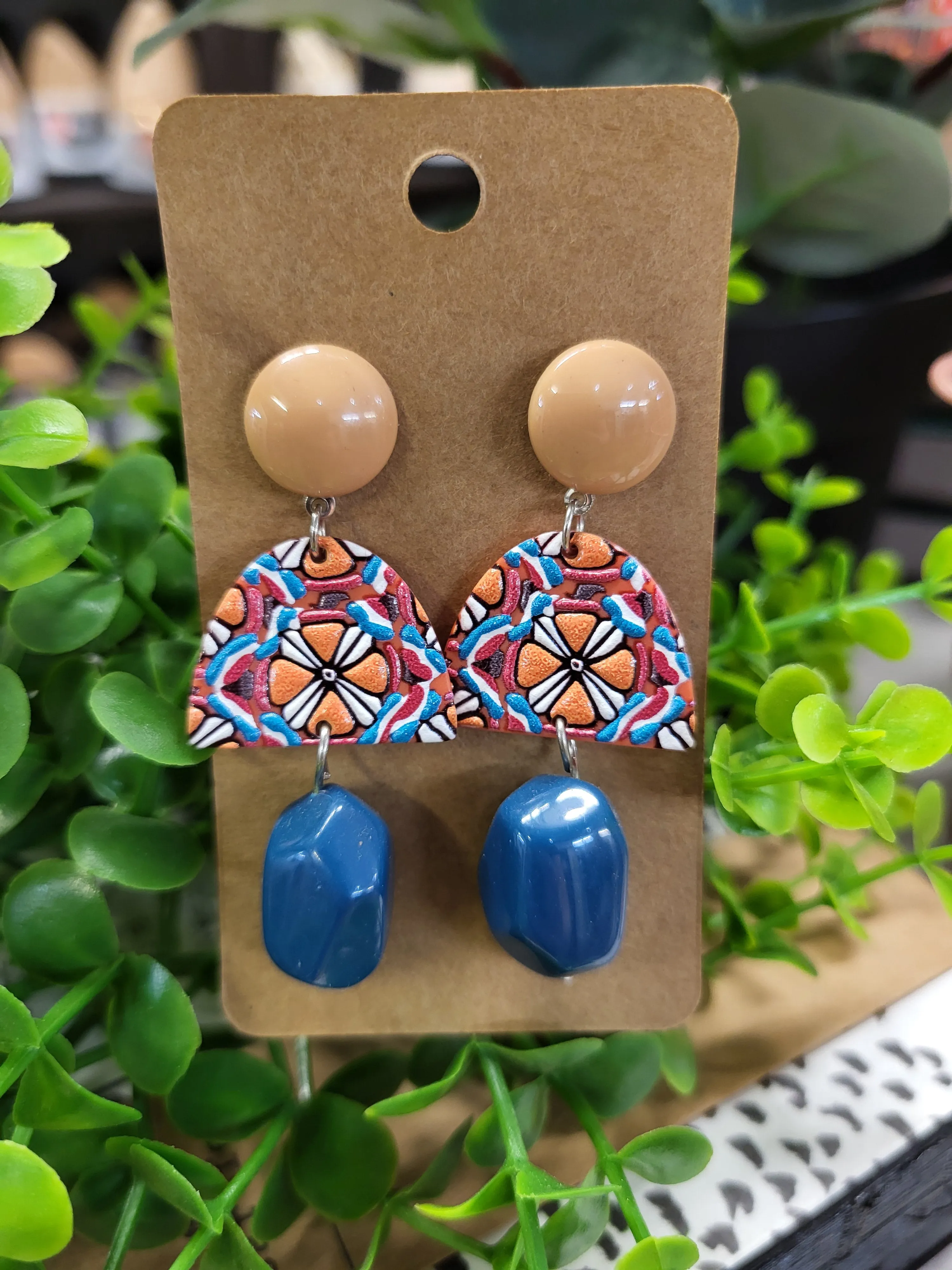 Orange & Blue Irregular Geometric Earrings