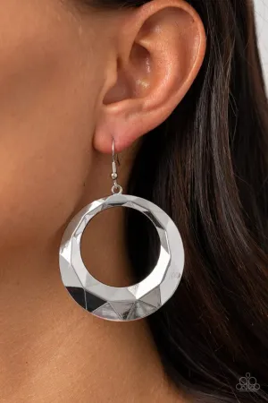 Paparazzi Earring ~ Fiercely Faceted - Silver