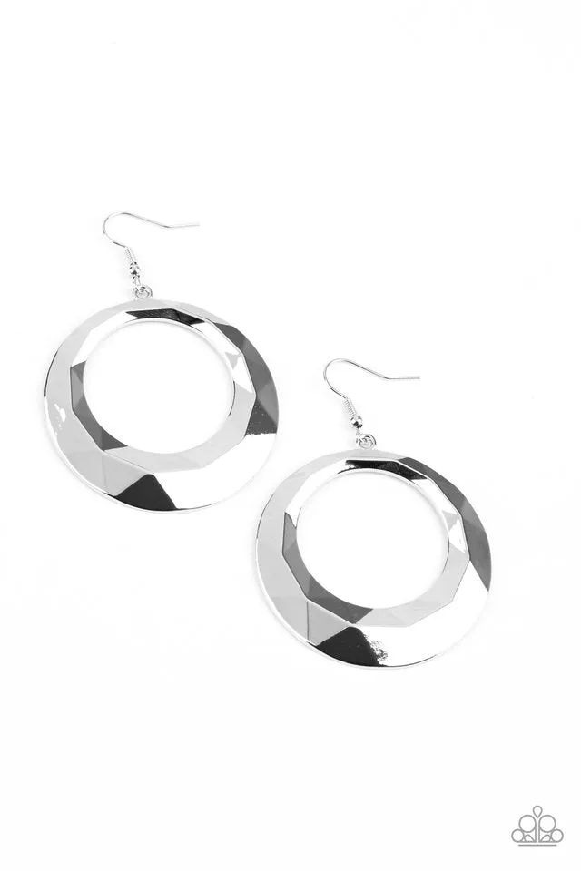 Paparazzi Earring ~ Fiercely Faceted - Silver