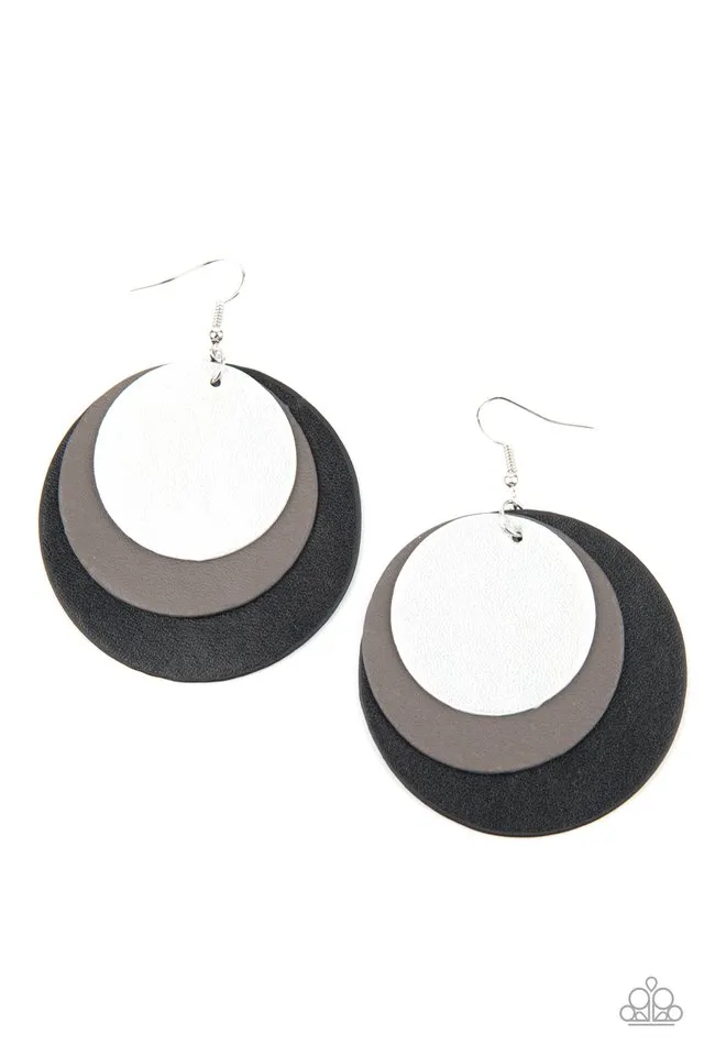 Paparazzi Earring ~ LEATHER Forecast - Black