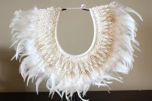 Papua Native Warrior necklace with white feathers and shells