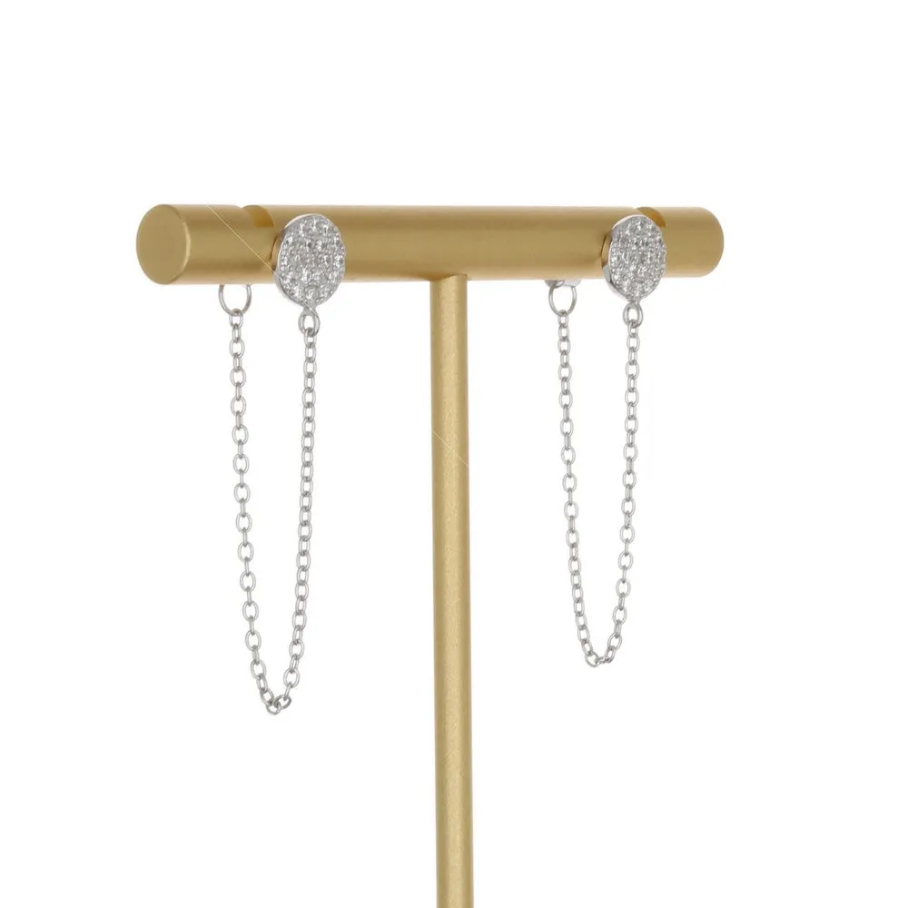 PAVE DISC STUD CHAIN EARRING