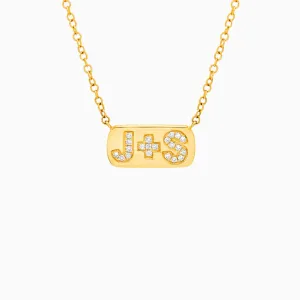 Personalized Diamond Initial Plaque Necklace