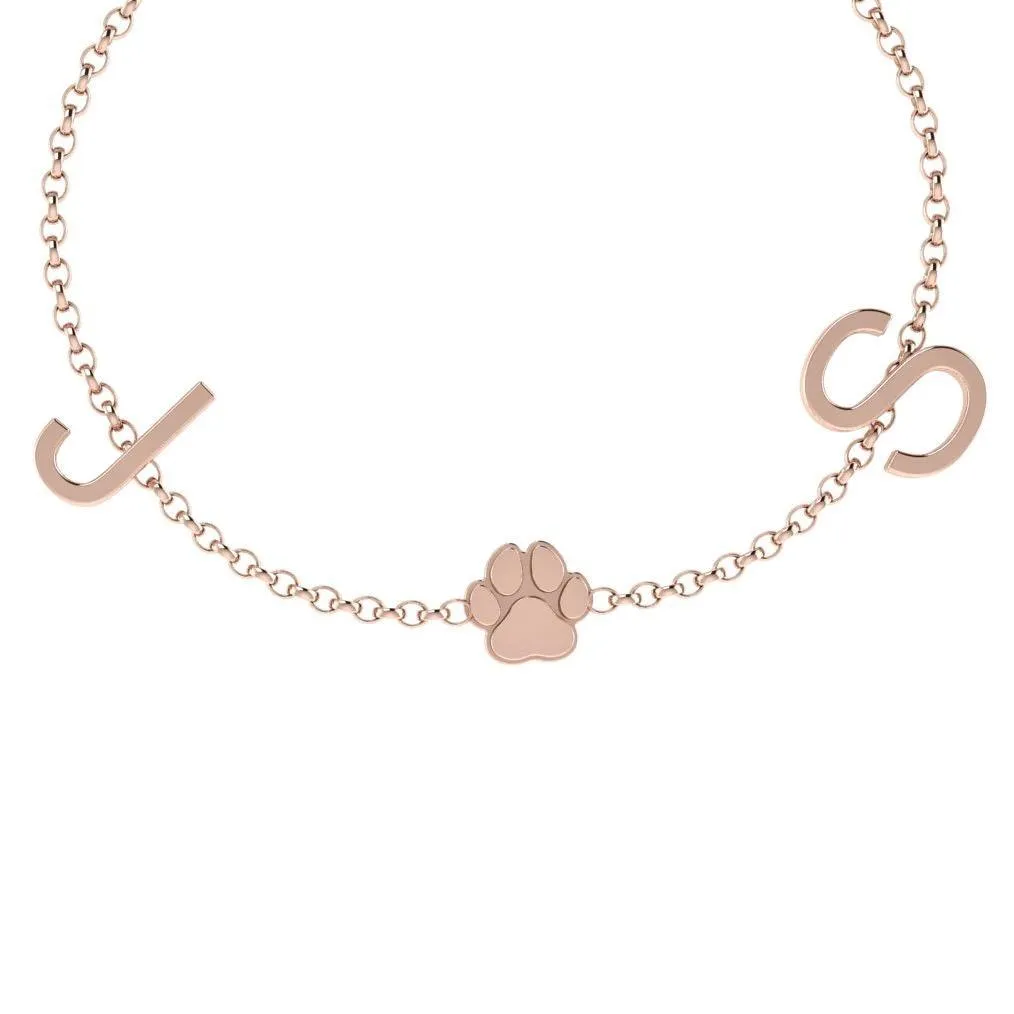 Personalized Paw Pendant with Letters 14K Gold