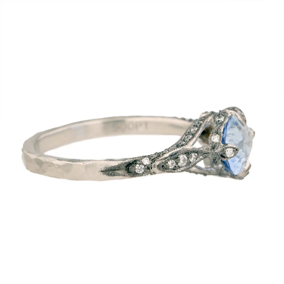 Platinum and Blue Sapphire Petal Side Ring