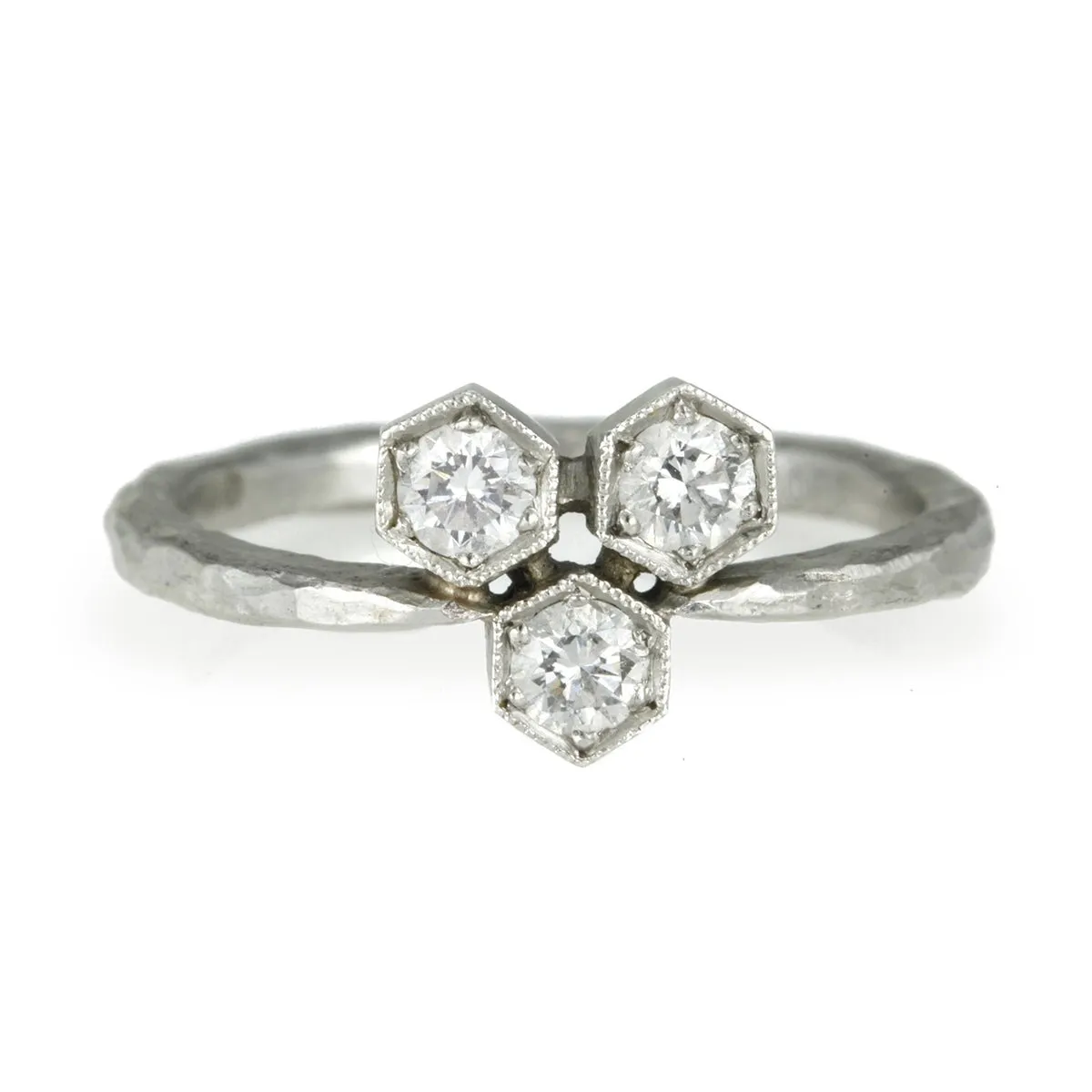 Platinum and Diamond Triple Hexagonal Ring