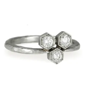 Platinum and Diamond Triple Hexagonal Ring