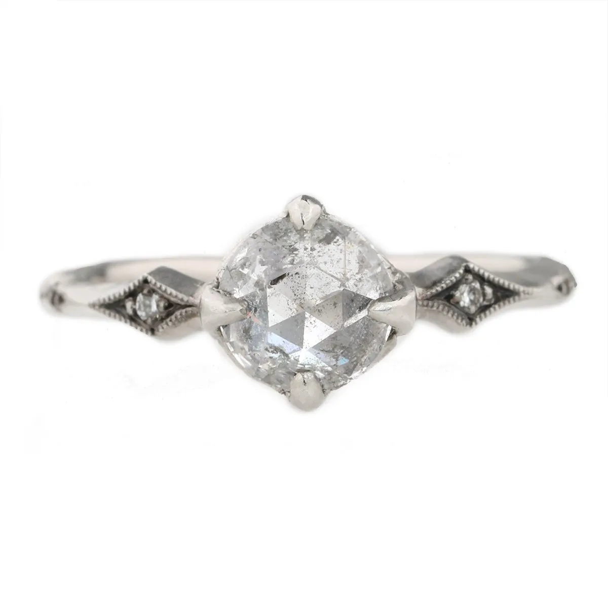 Platinum Prong-Set Rosecut Grey Diamond Ring