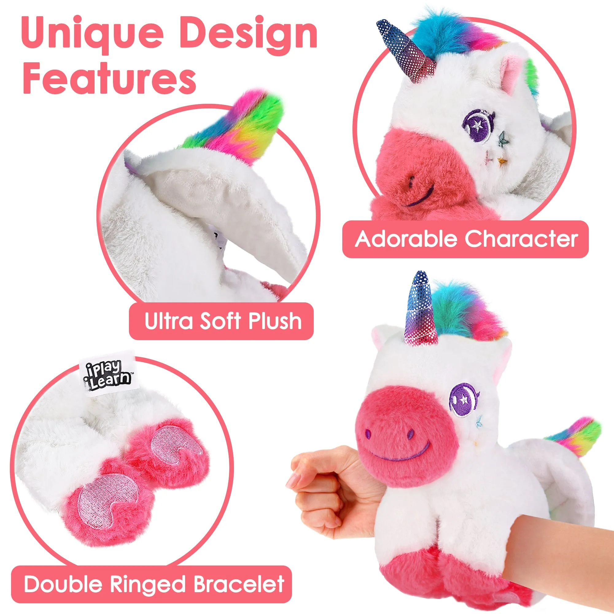 Plush Toy Slaps Bracelets, 12" Unicorn Bull Wristband Play Set