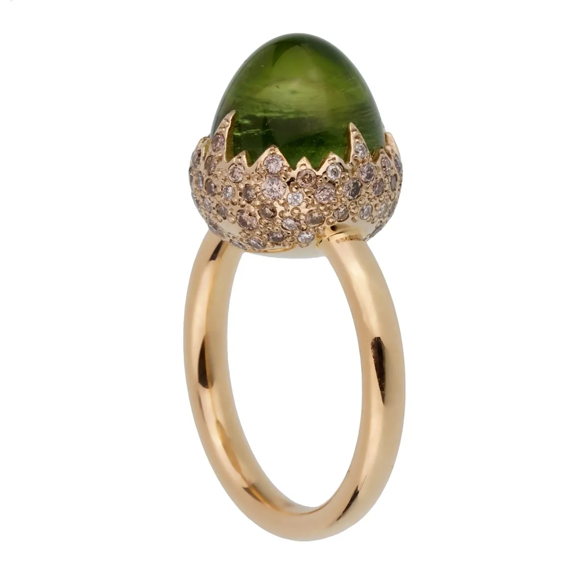 Pomellato Rose Gold 8 Carat Peridot Diamond Cocktail Ring Sz 6 1/2