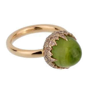 Pomellato Rose Gold 8 Carat Peridot Diamond Cocktail Ring Sz 6 1/2