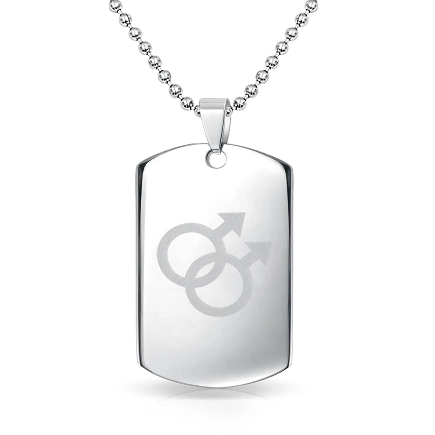 Pride Month Double Male Symbol Dog Tag Pendant Necklace 20" Bead Chain Steel