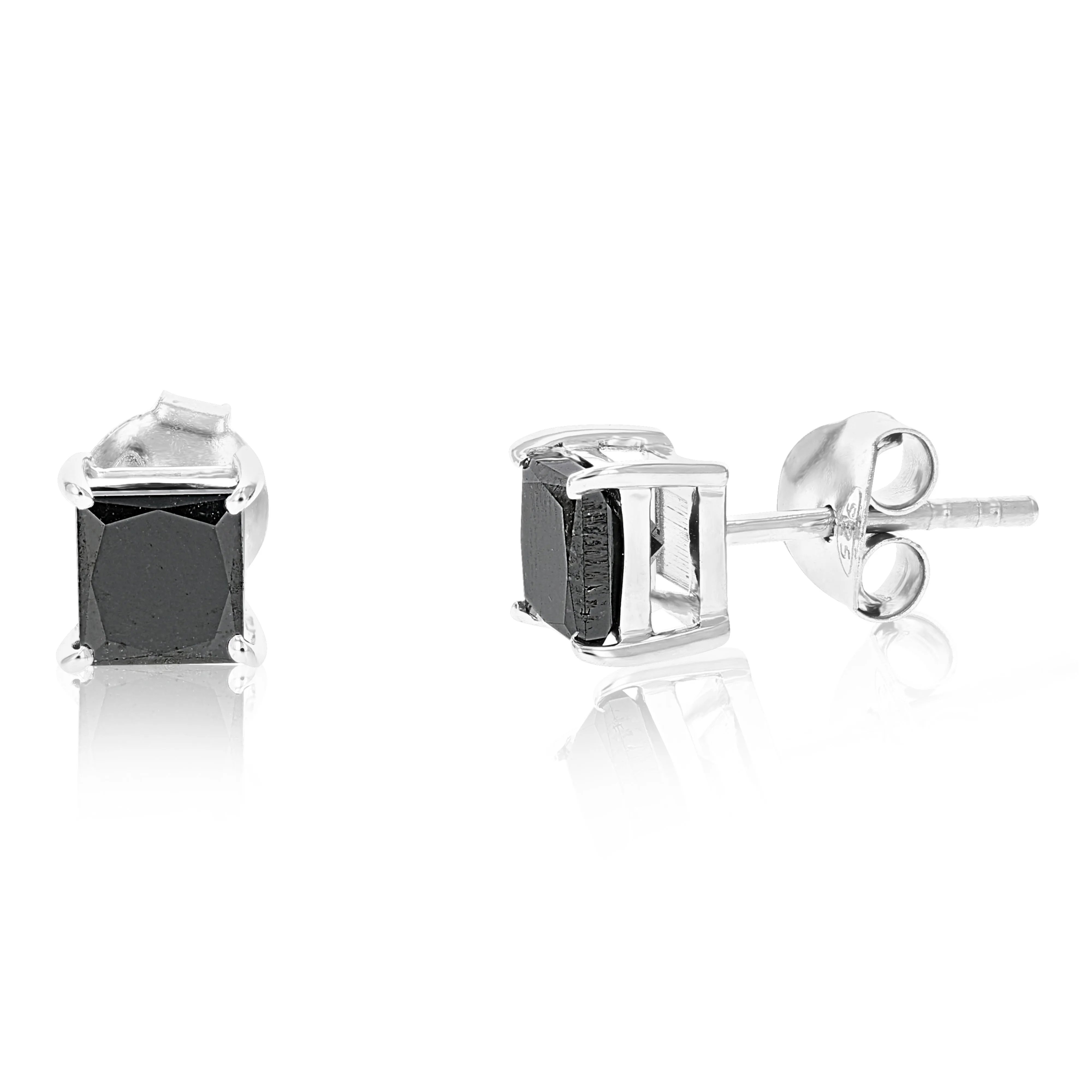 Princess Black Diamond Stud Earrings in Sterling Silver