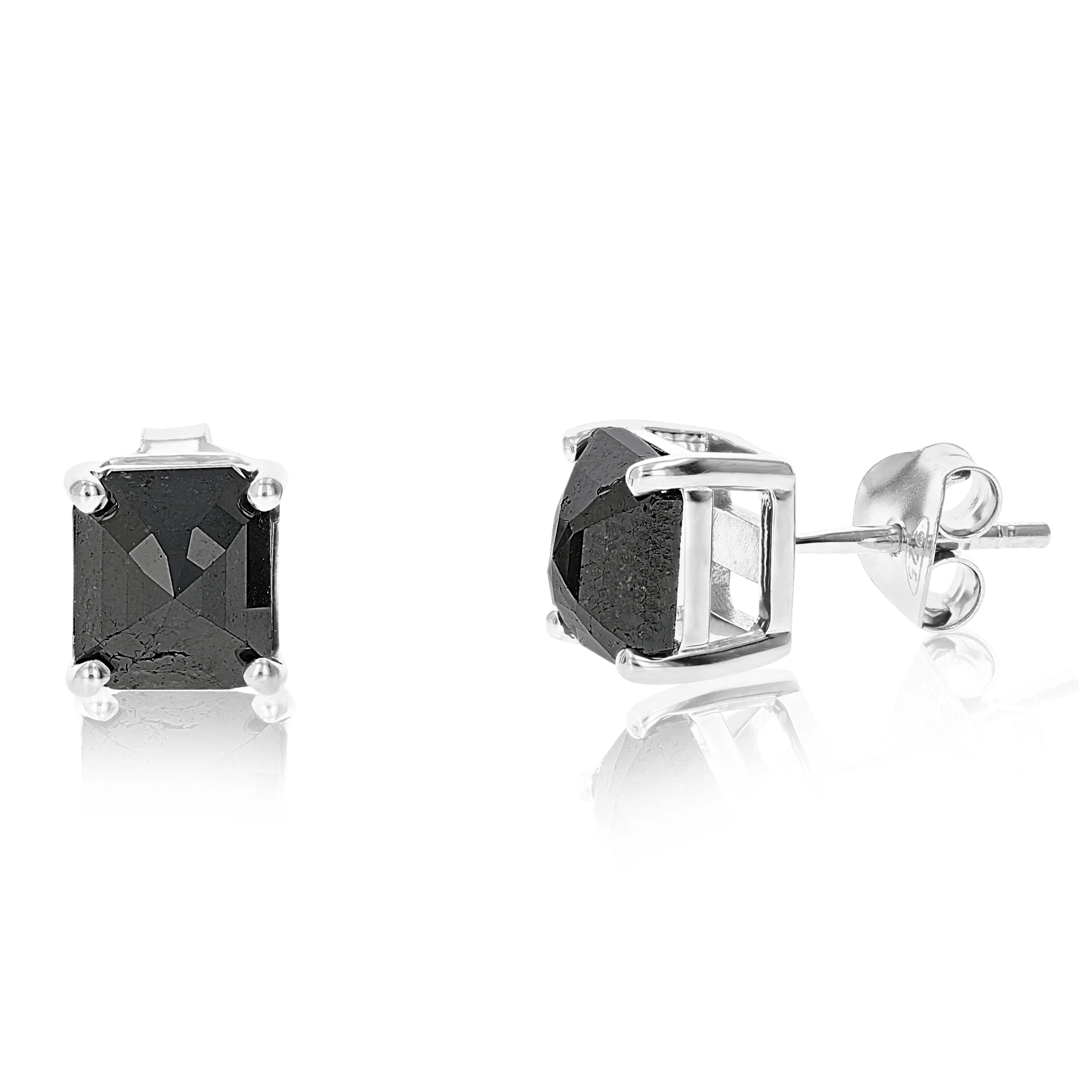 Princess Black Diamond Stud Earrings in Sterling Silver