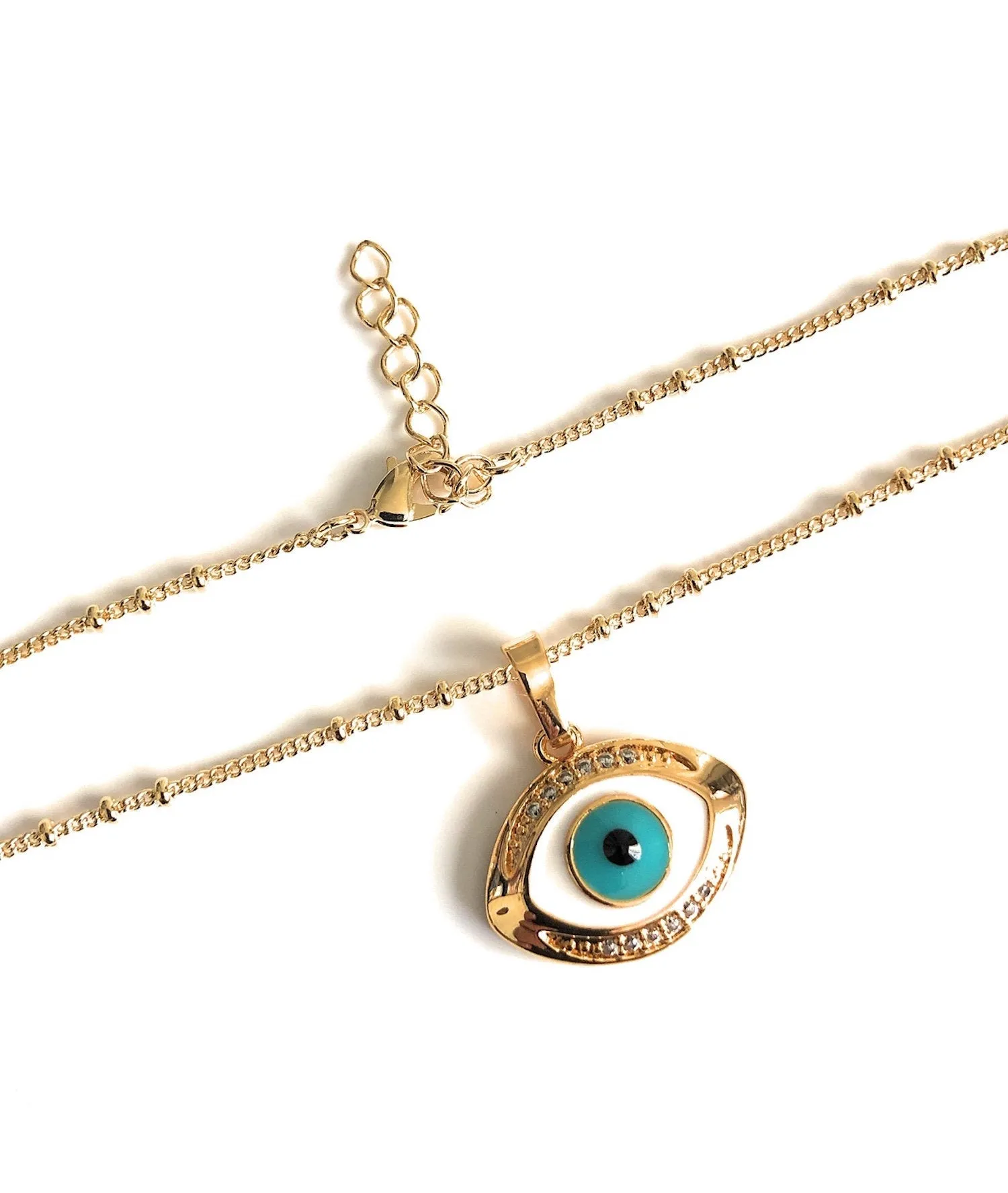 Protection Pendant Enameled Evil Eye Charm Satellite Chain Necklace