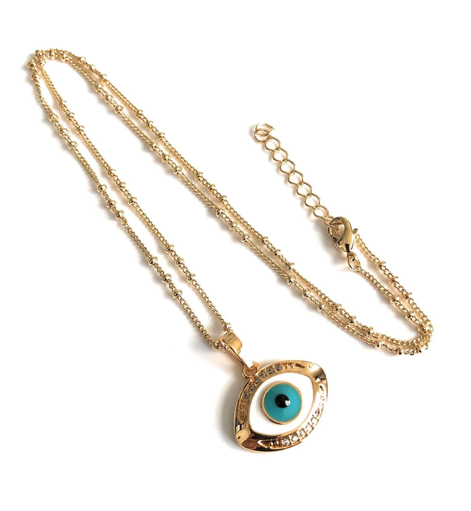 Protection Pendant Enameled Evil Eye Charm Satellite Chain Necklace