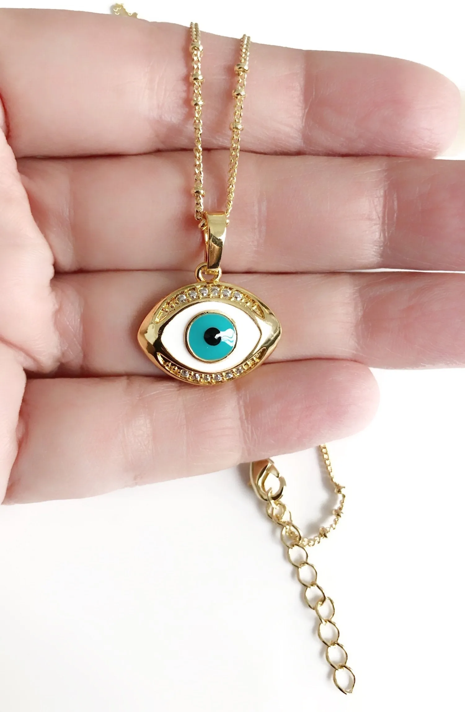 Protection Pendant Enameled Evil Eye Charm Satellite Chain Necklace