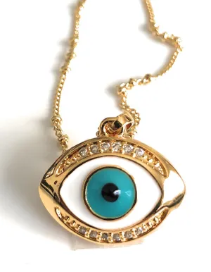 Protection Pendant Enameled Evil Eye Charm Satellite Chain Necklace