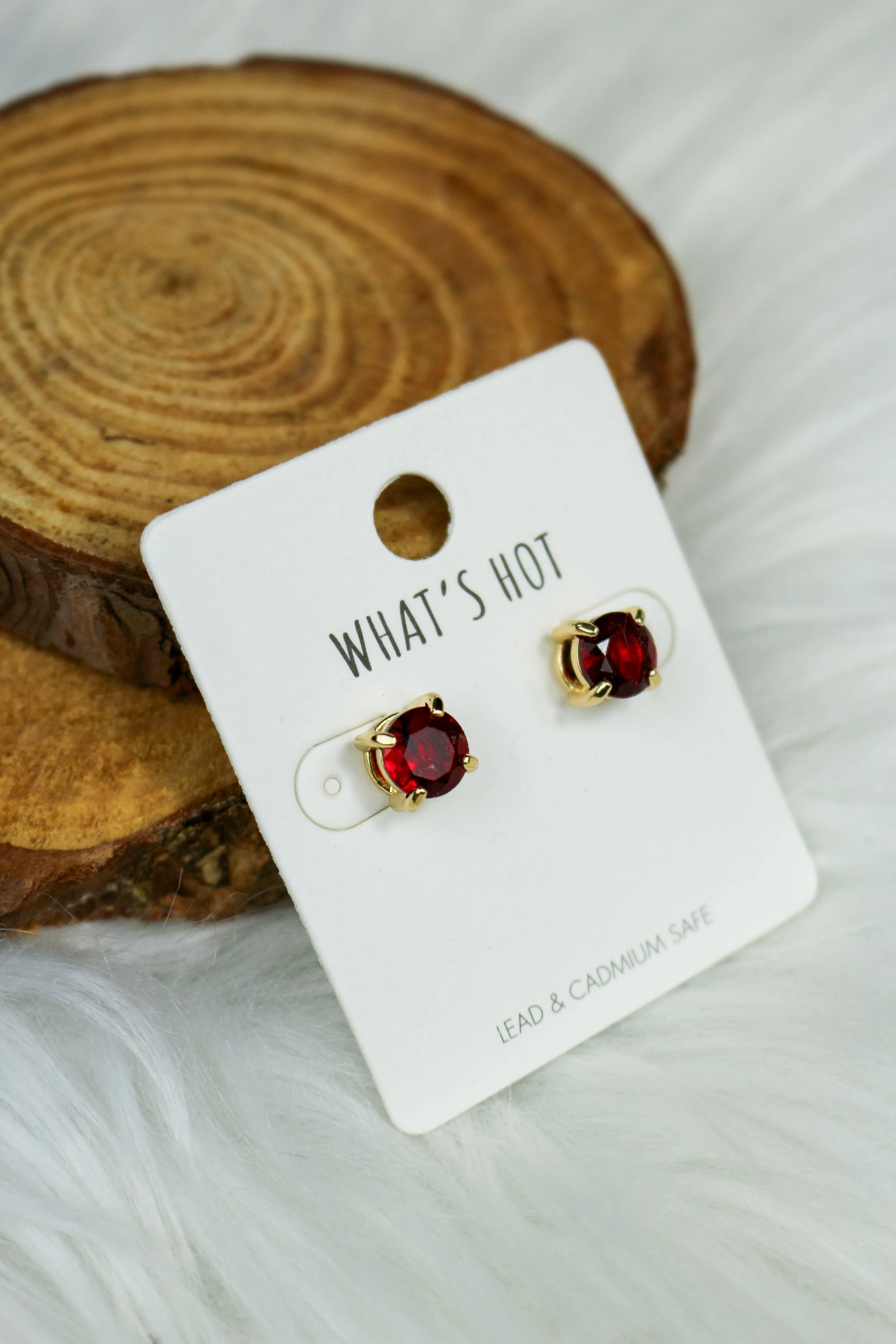 Red Crystal 8mm Stud Earring