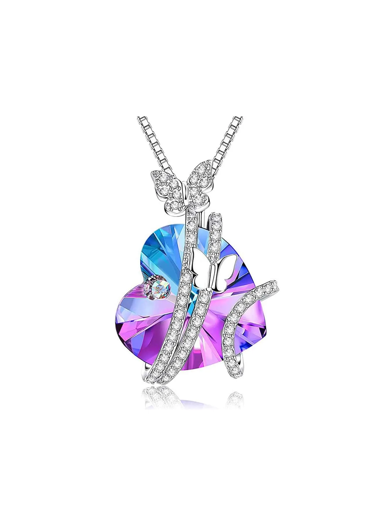 Rhinestone Butterfly Pendant Necklace Elegant Fashion Creative Heart Shape