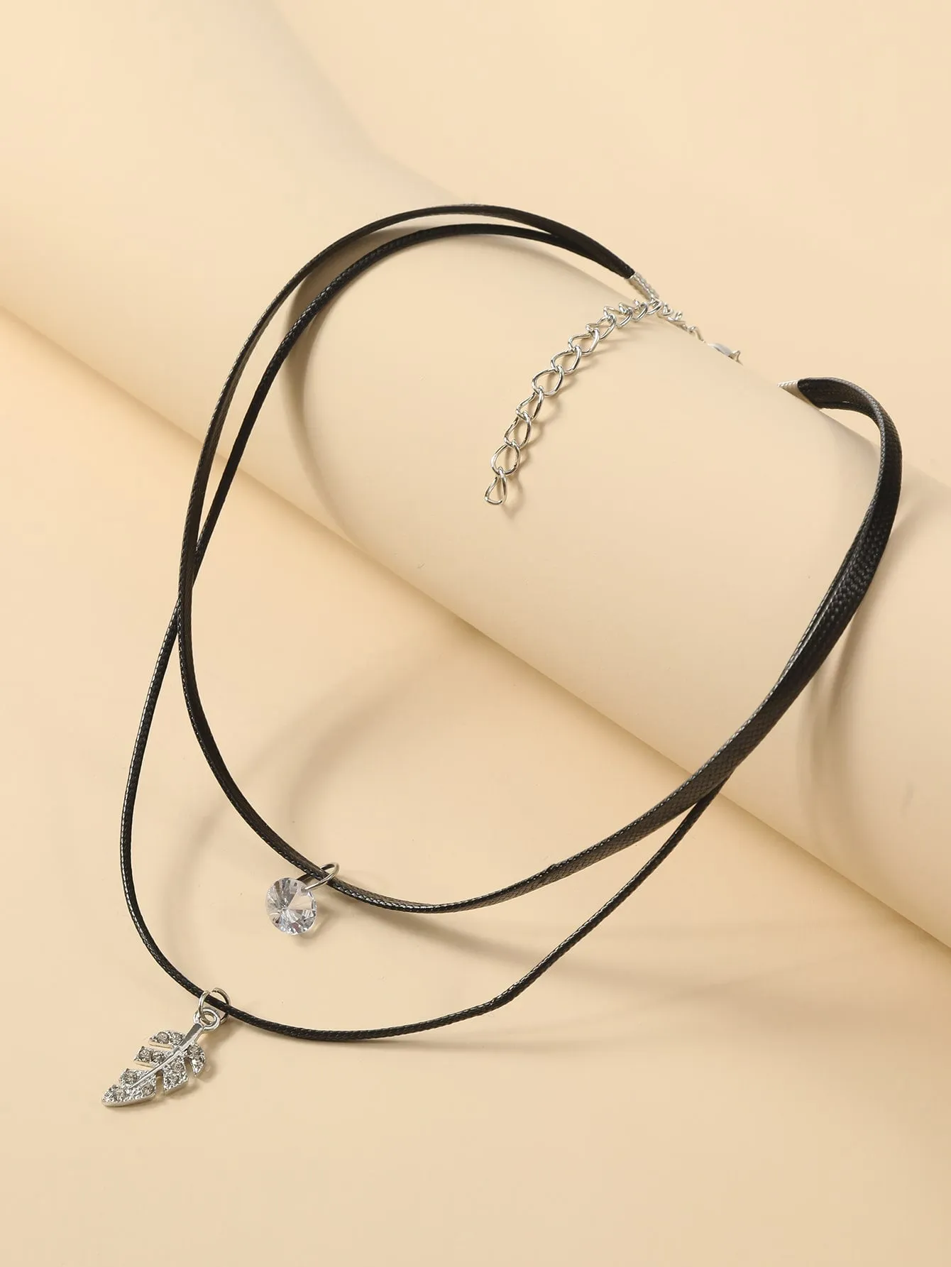 Rhinestone Leaf Charm Layered Choker Jewelry for Women Gift for Her Necklace