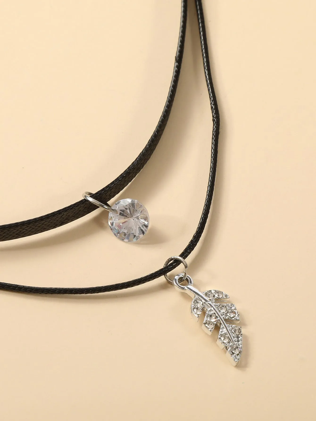 Rhinestone Leaf Charm Layered Choker Jewelry for Women Gift for Her Necklace