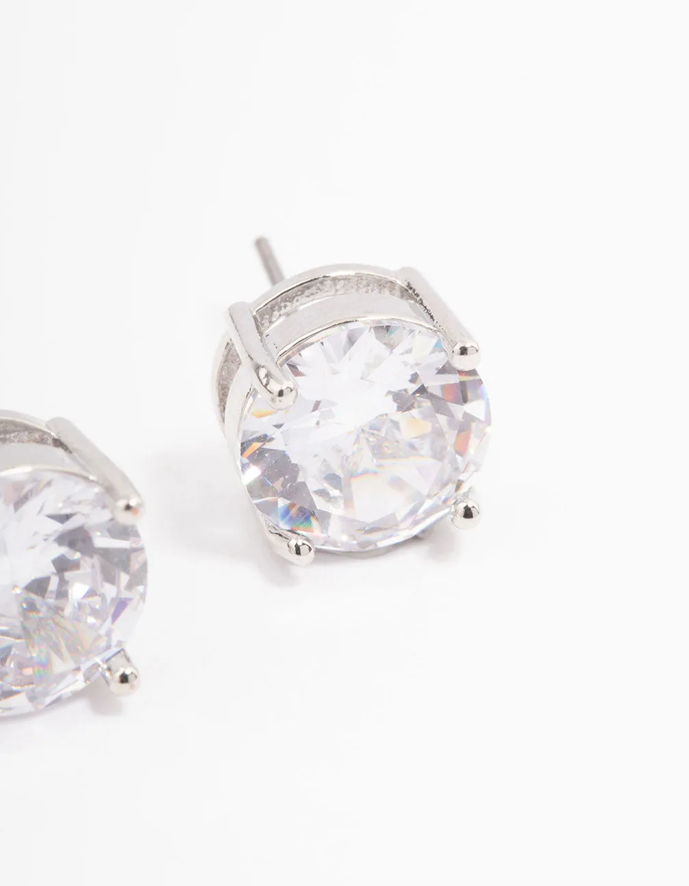 Rhodium Cubic Zirconia Round Statement Stud Earrings