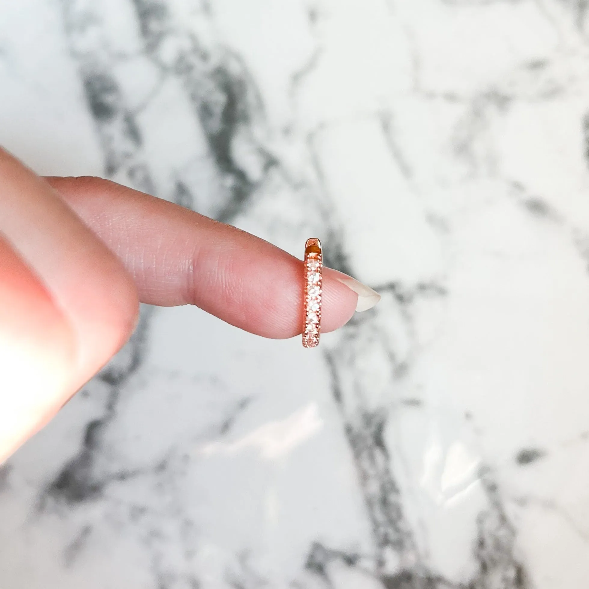 Rose Gold Diamond Huggie Hoop Earrings