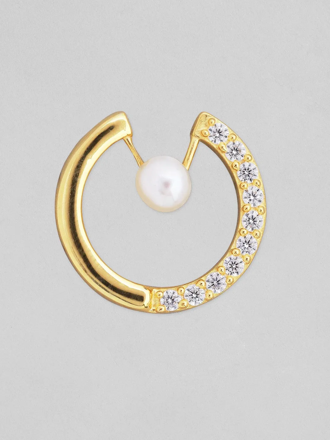 Rubans 925 Silver Asymmetrical Merge Of Pearls And Zirconia Stud Earrings.- Gold Plated